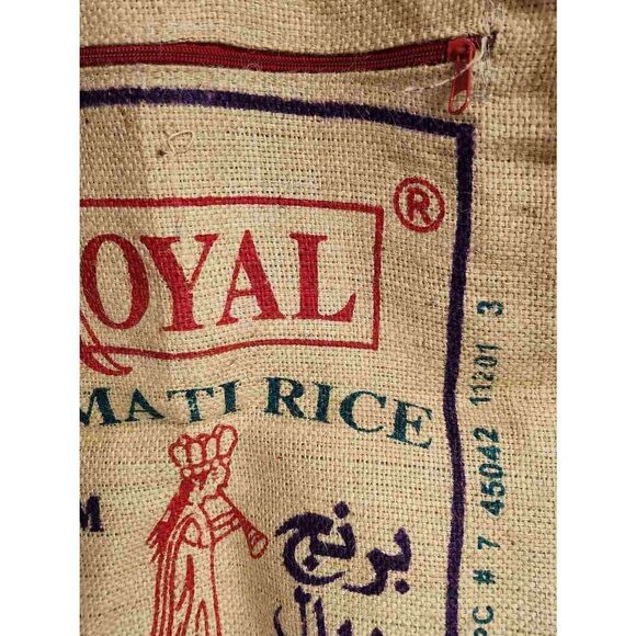 Vintage Style Royal Basmati Rice Burlap Bag, Side Zippered Tote Bags #A62 - Picture 4 of 8